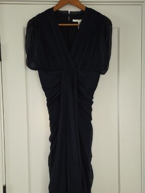 Diane Von Furstenberg Blue Ruched V-Neck Dress